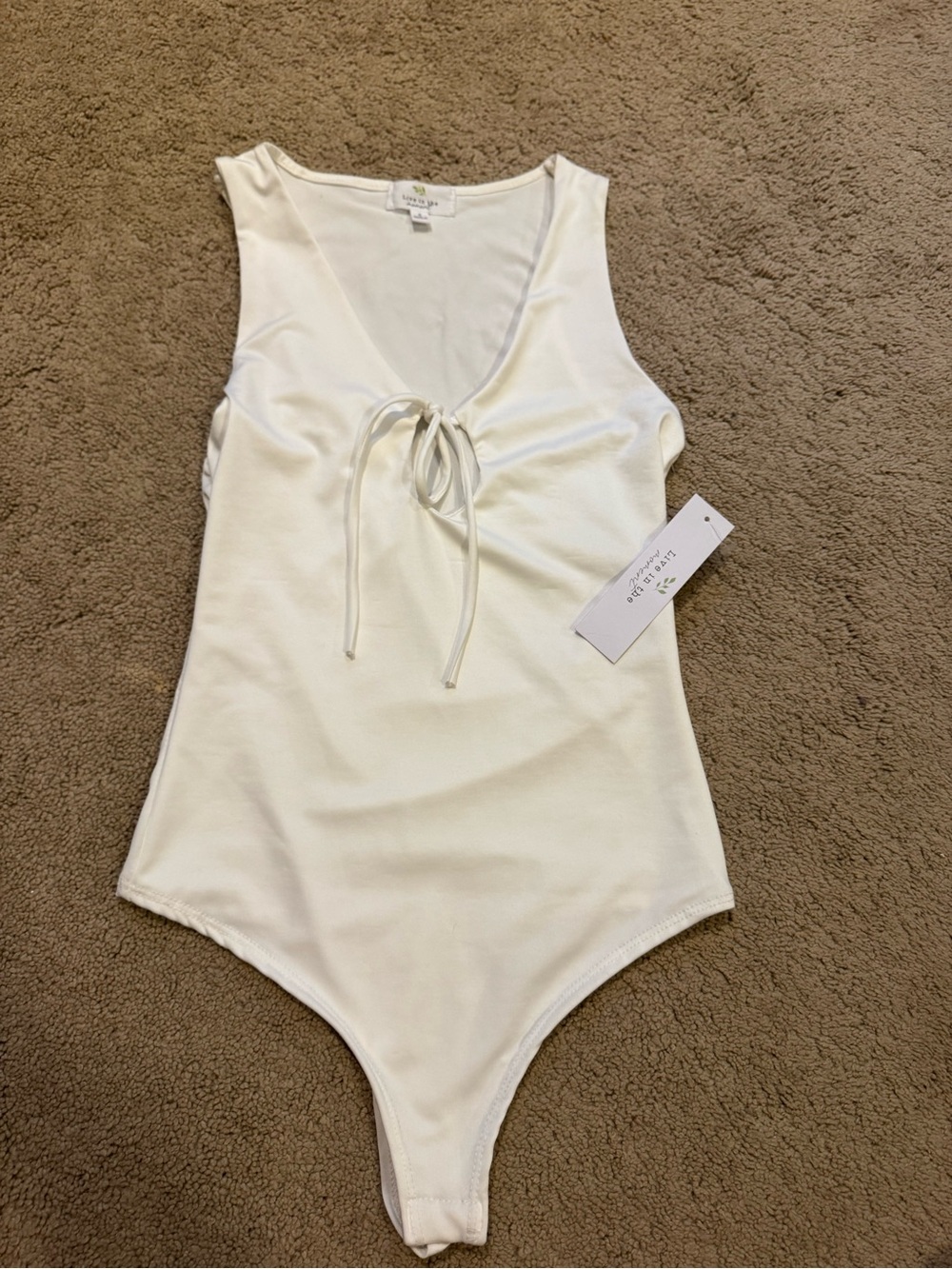 Tie-Front White Sleeveless Bodysuit